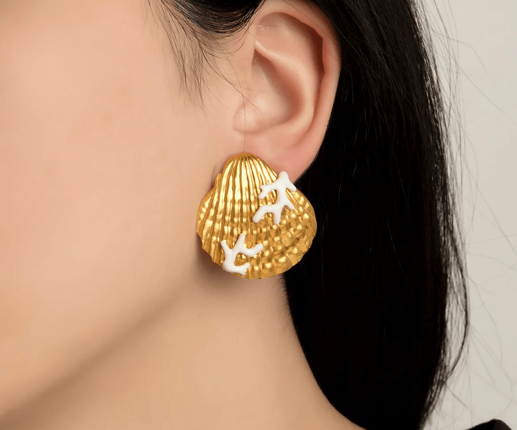 Milou Seashell Earrings With Coral White - Maison OrientMilou JewelryMaison OrientJewelry
