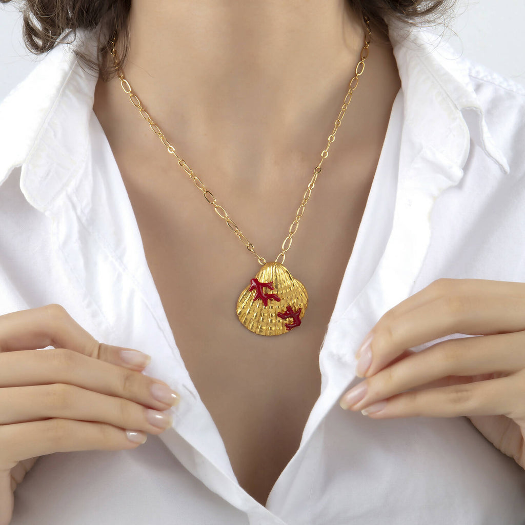 Milou Seashell Necklace With Coral Red - Maison OrientMilou JewelryMaison OrientJewelry