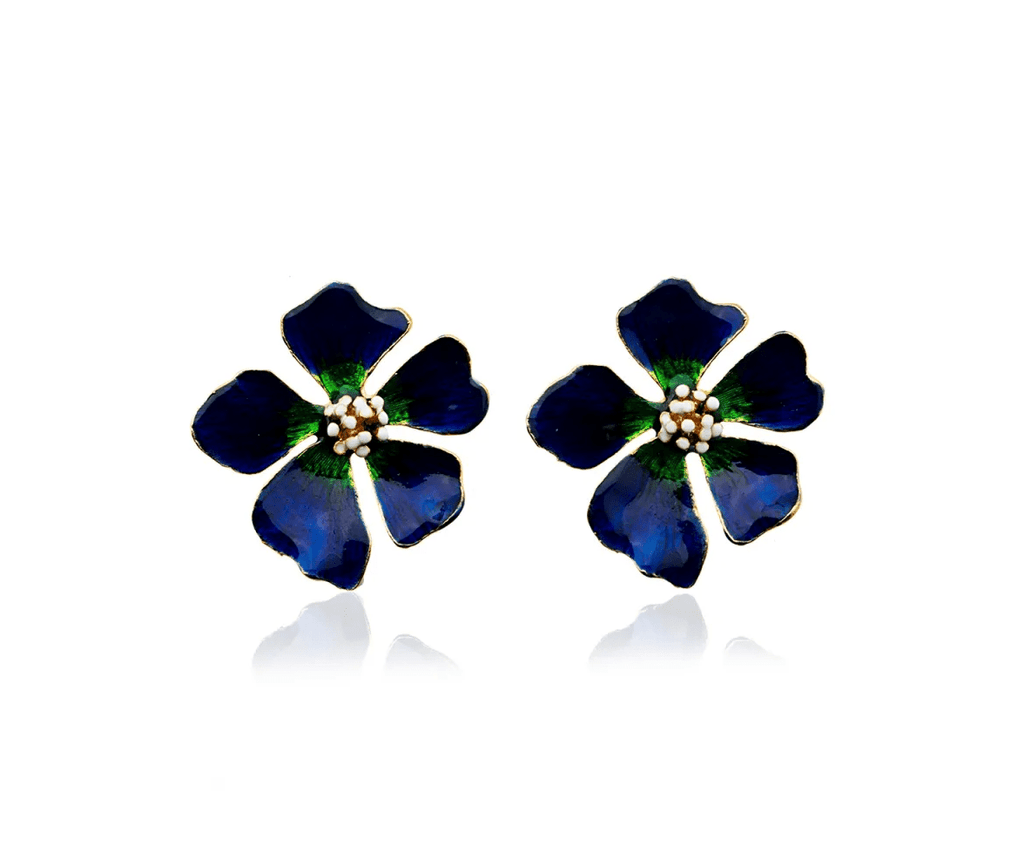 Milou Wild Rose Flower Earrings - Navy Blue & Green - Maison OrientMilou JewelryMaison OrientJewelry