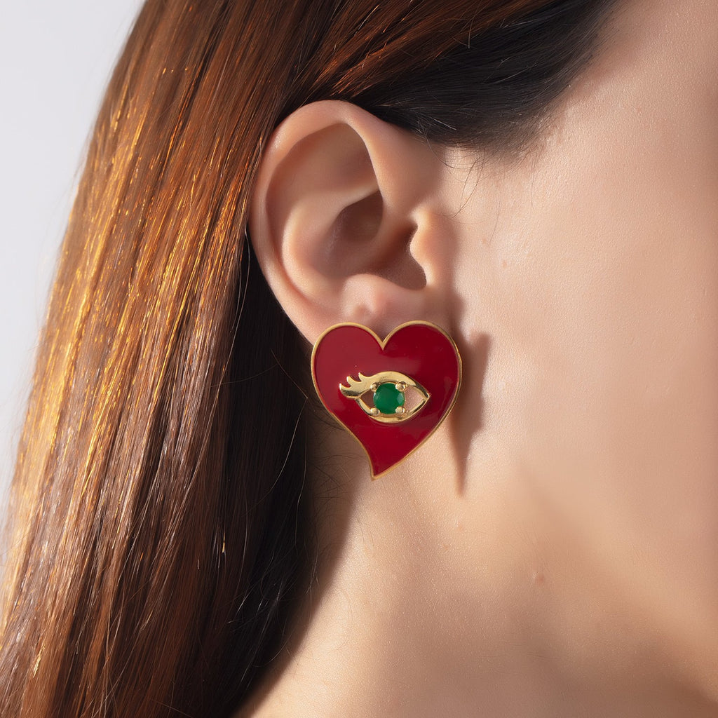 Red Heart Earrings With Evil Eye - Maison OrientMilou JewelryMaison OrientEarrings
