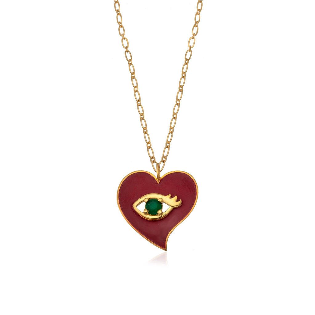 Red Heart Pendant Necklace With Evil Eye - Maison OrientMilou JewelryMaison OrientNecklaces