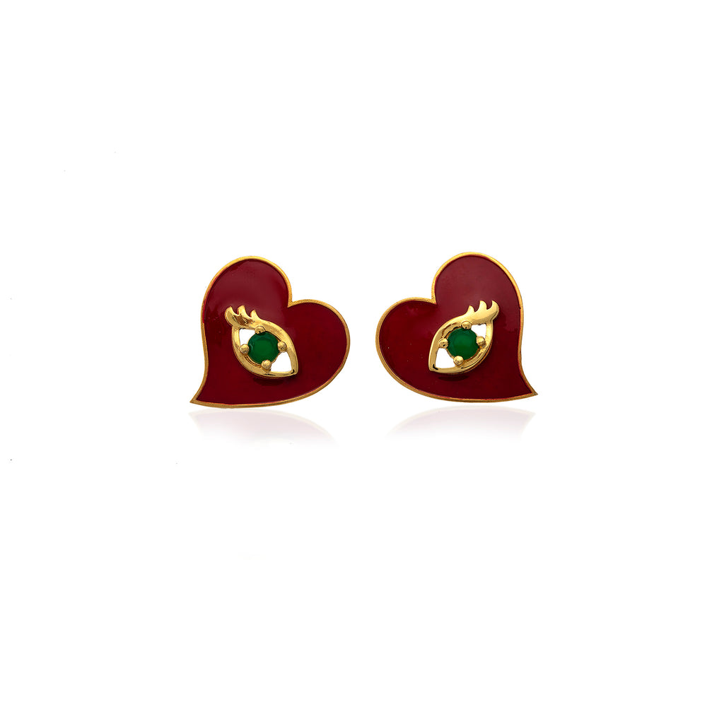 Red Heart Earrings With Evil Eye | Maison Orient