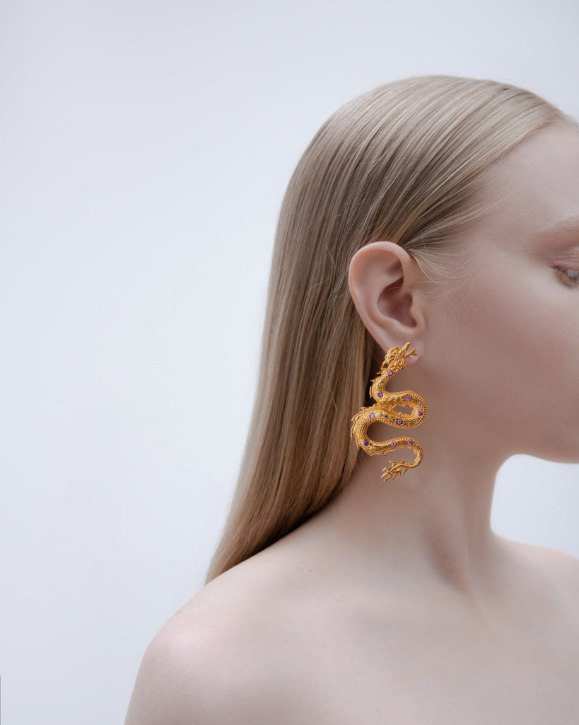 Small Dragon Earrings With Purple Stones - Maison OrientNatia X LakoMaison OrientEarrings