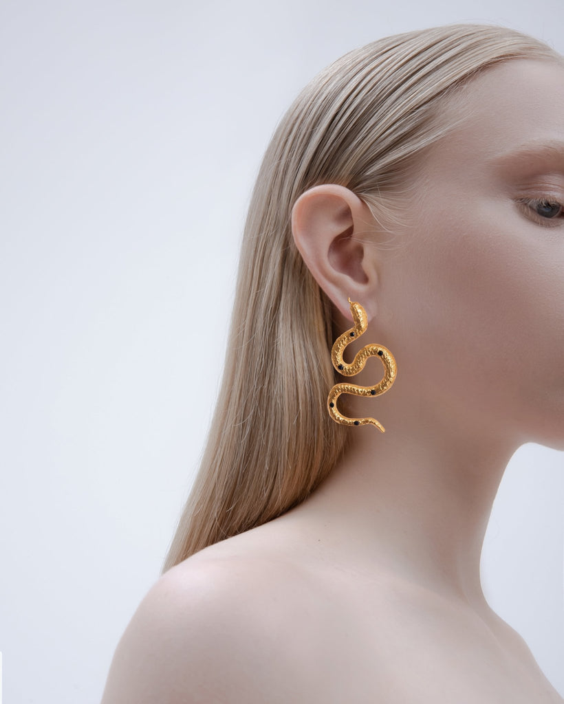Small Snake Earrings With Black Stones - Maison OrientNatia X LakoMaison OrientEarrings
