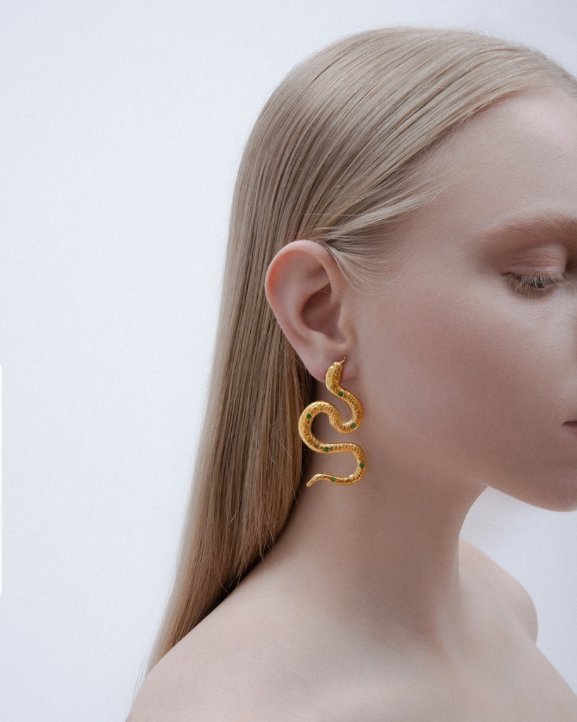 Small Snake Earrings With Green Stones - Maison OrientNatia X LakoMaison OrientEarrings