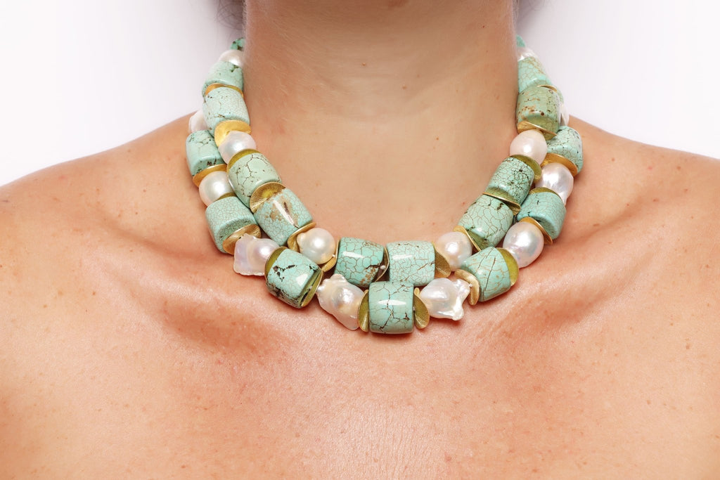 Sunset Large In Turquoise And Baroque Pearls - Maison OrientChadia HamatiMaison OrientNecklaces