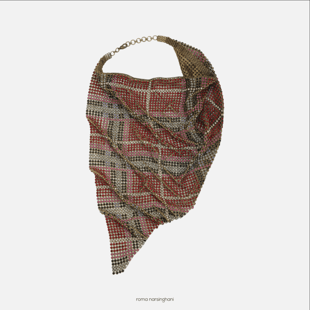 Tartan Swarovski Scarf In Red, Gold, Purple - Maison OrientRoma NarsinghaniMaison OrientNecklaces