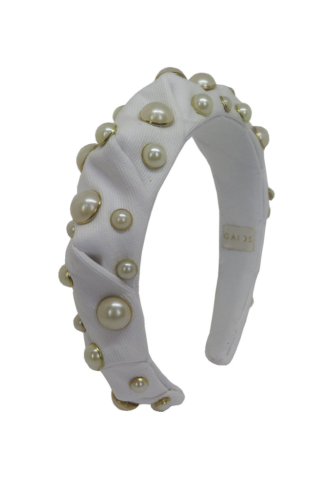 Gaios White Denim Whirl Headband with Pearls | Maison Orient