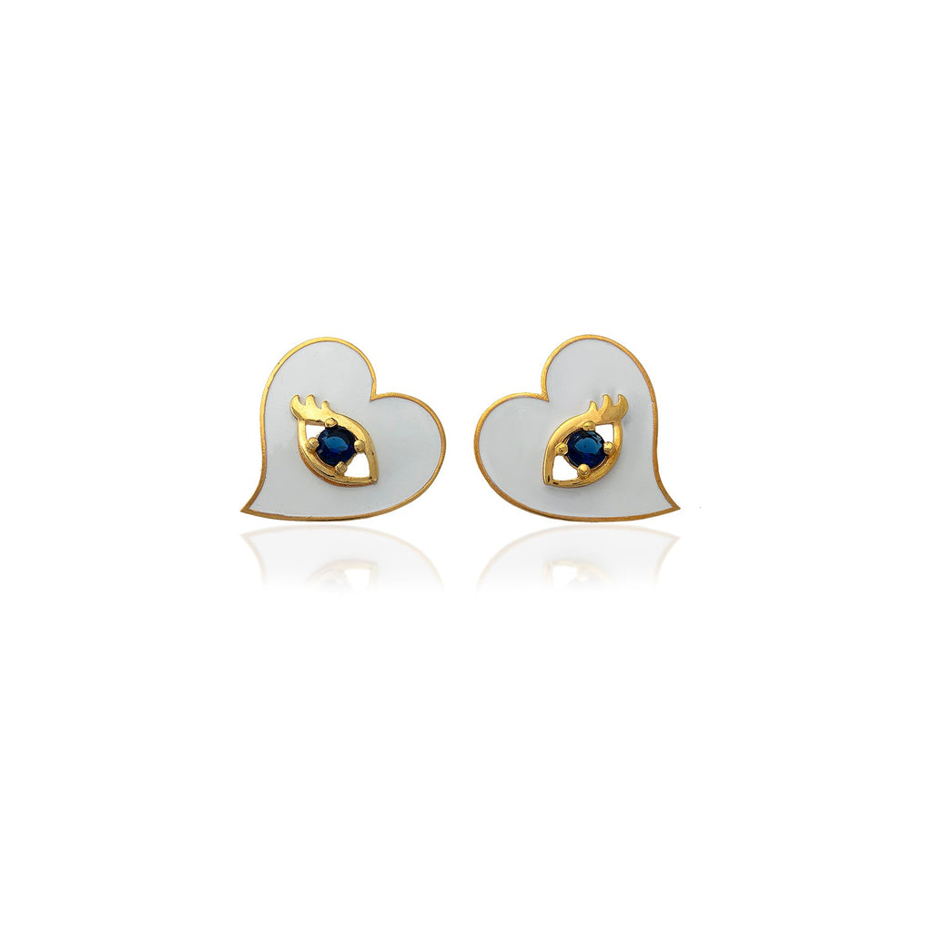 White Heart Earrings With Evil Eye - Maison OrientMilou JewelryMaison OrientEarrings