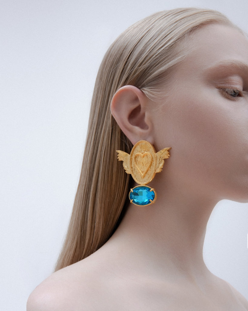 Winged Heart Earrings With Blue Stones - Maison OrientNatia X LakoMaison OrientEarrings